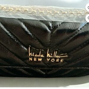 Nicole Miller black and gold chain small purse